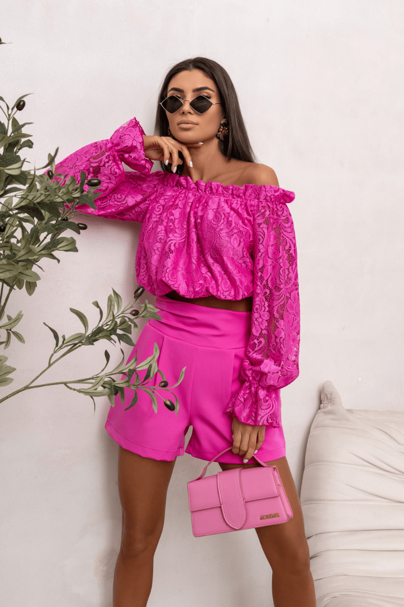 Дамска блуза MIA тип „испанка“ с дантела - Фуксия LaBalancia Roberto Fashion Store Set 5907378521661 L