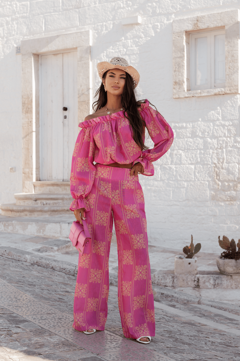 Дамски комплект лен - MIA, Ricamo Pink (розов) LaBalancia Roberto Fashion Store Set 5907378522125 M/L