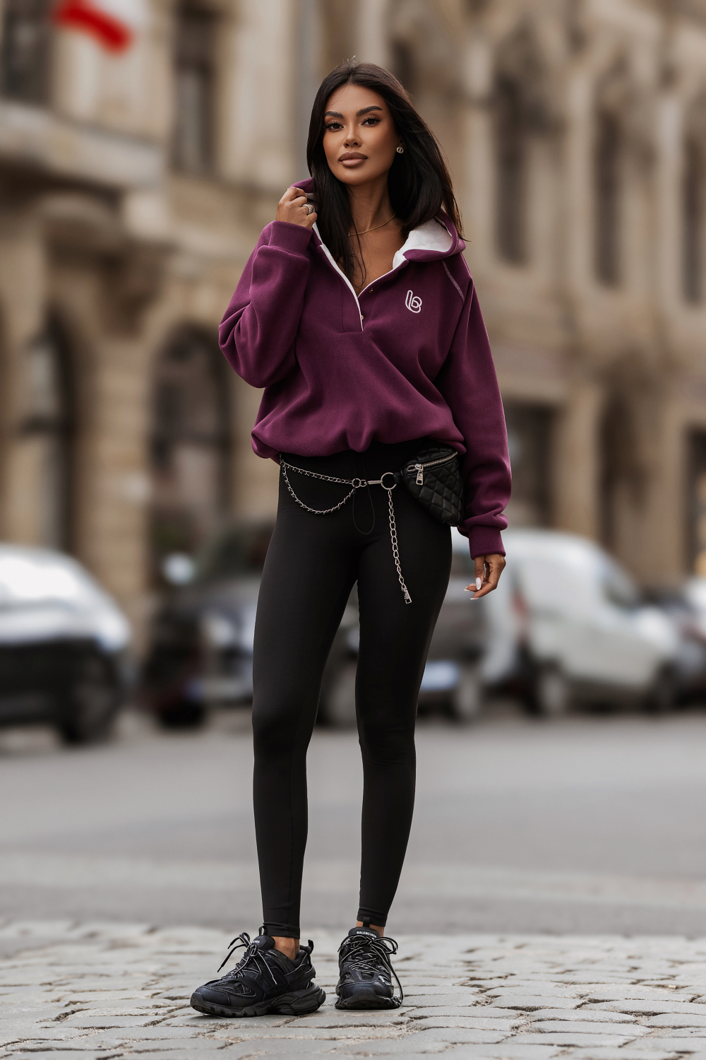 Поларена блуза LOOM - слива и светло розово