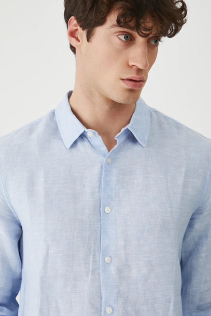 Мъжка ленена риза за плаж в светло син цвят