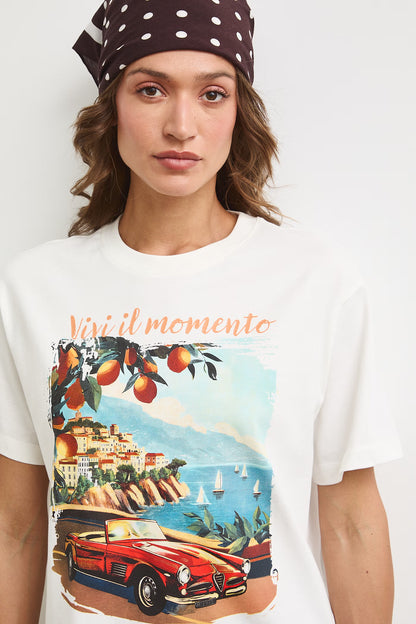 Дамска тениска в бял цвят "Vivi il momento"