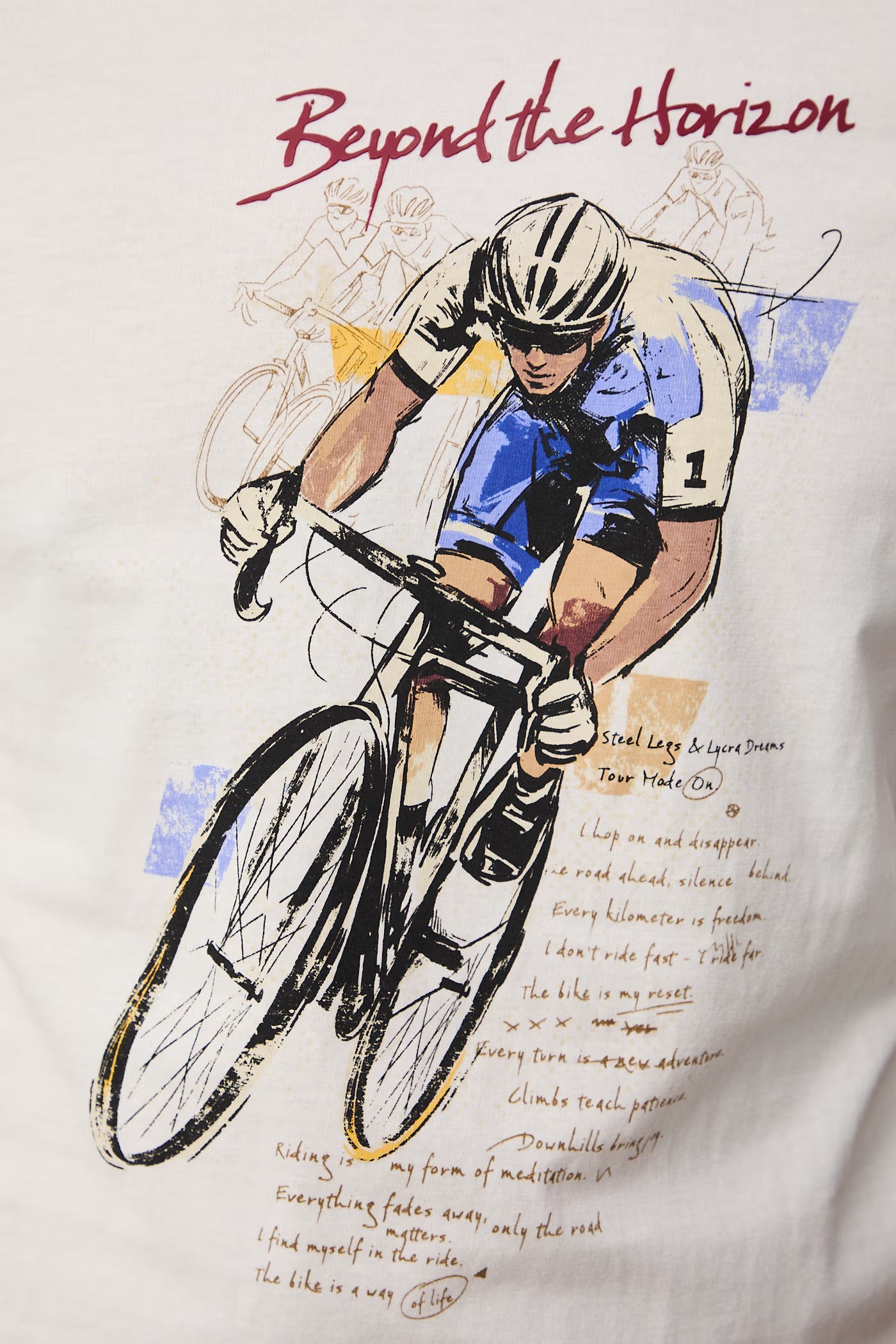 Мъжка тениска с абстрактен арт принт "Колоездач" в бежов цвят