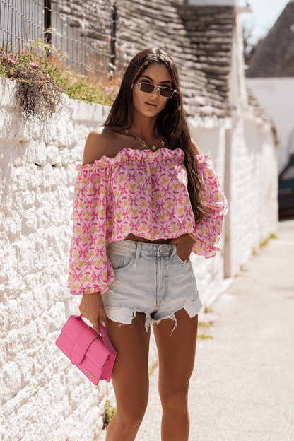 Дамска блуза тип "Испанка" MIA - Розови лимони LaBalancia Roberto Fashion Store Set 5907378522187 UNI