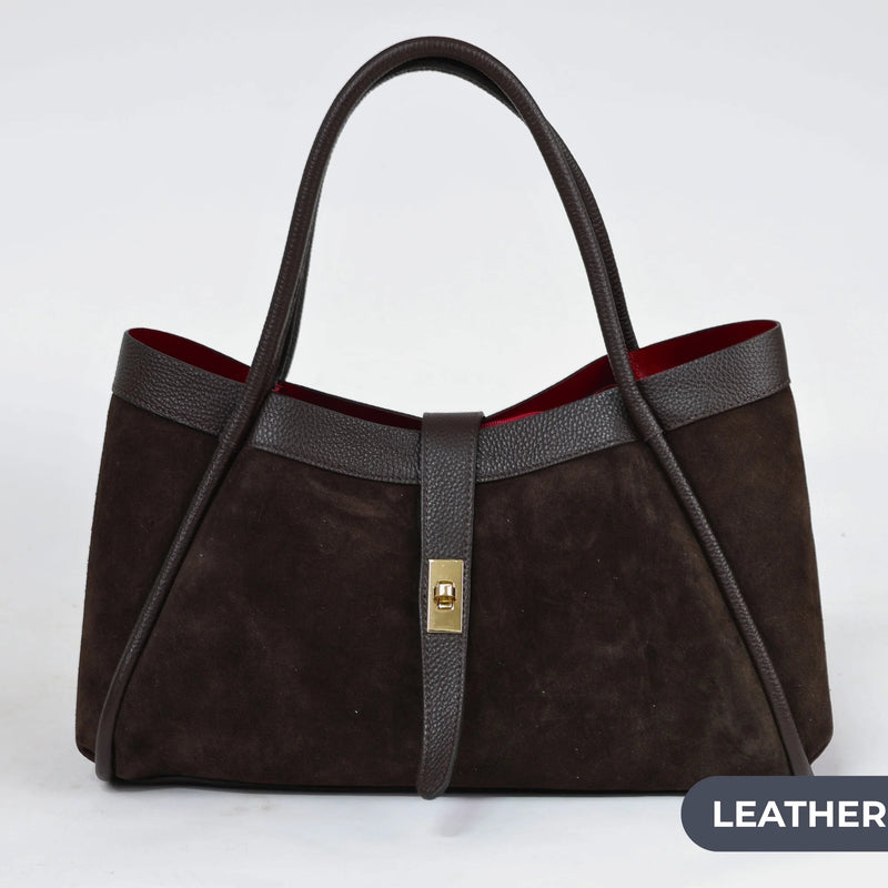 Women's Bag Made of Genuine Leather - Suede, Brown