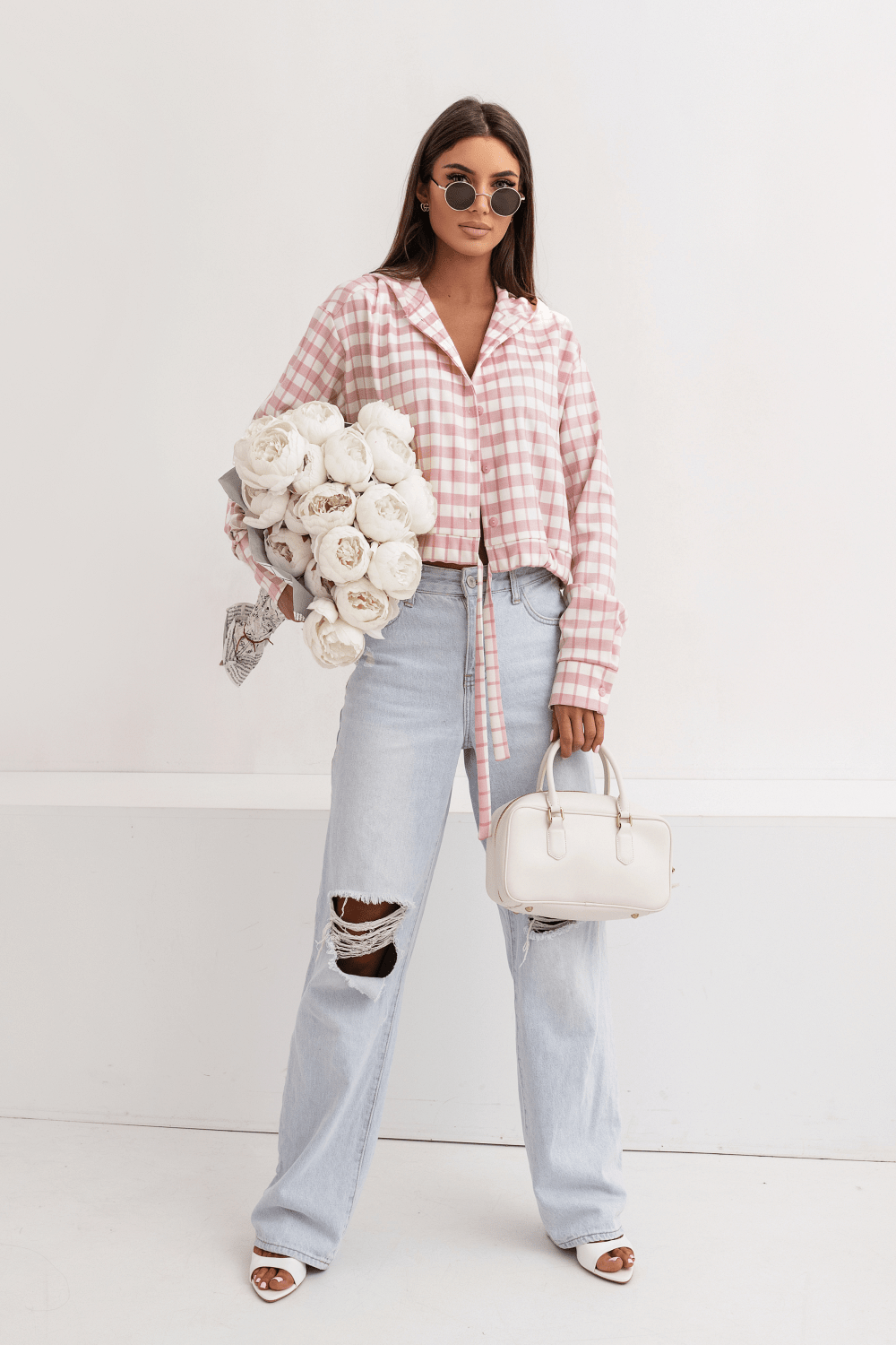 Дамска памучна риза с качулка SOHO – Елегантен кариран модел в розово и екрю LaBalancia Roberto Fashion Store Shirt 5907378519286 UNI