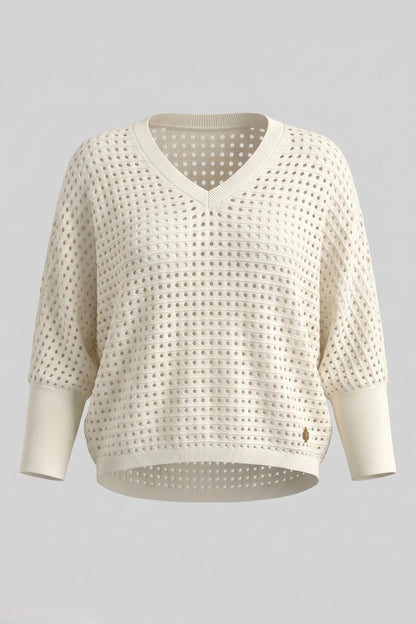 Дамска плетена блуза за лятото в бял цвят Roberto&Co Roberto Fashion Store Sweater FLC2207KNIBLSHOL-L/XL L/XL