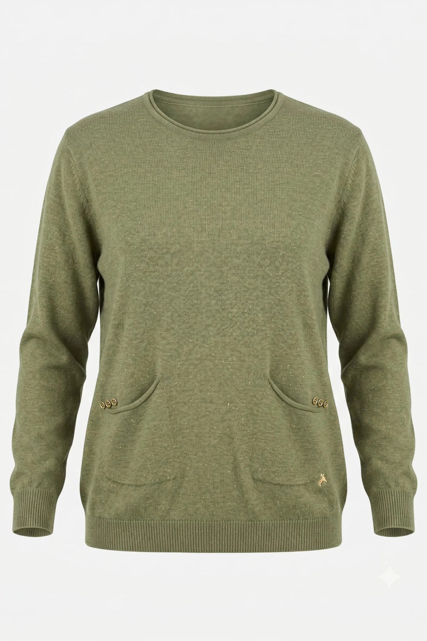 Дамска плетена блузка с джобове в зелен цвят Roberto&Co Roberto Fashion Store Sweater FLC2307KNIBLSGRE-46/48 46/48