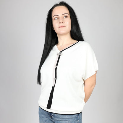 Дамска Плетена Тениска, Бежов & Бял Roberto Fashion Store T-shirt FELICKNI69 42 EU White