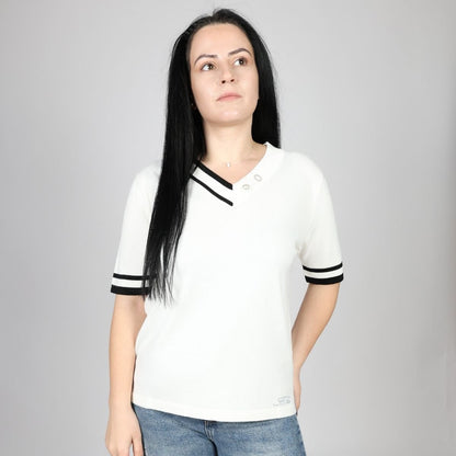 Дамска Плетена Тениска, Бял Roberto Fashion Store T-shirt FELICKNI74 42 EU