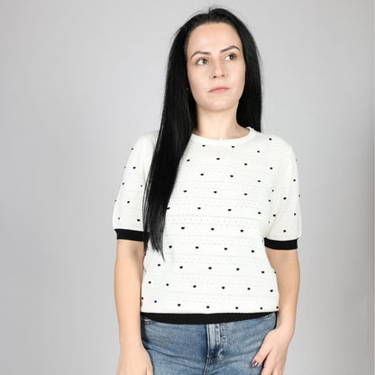 Дамска Плетена Тениска, Бял & Черен Roberto Fashion Store T-shirt FELICKNI48 42 EU White