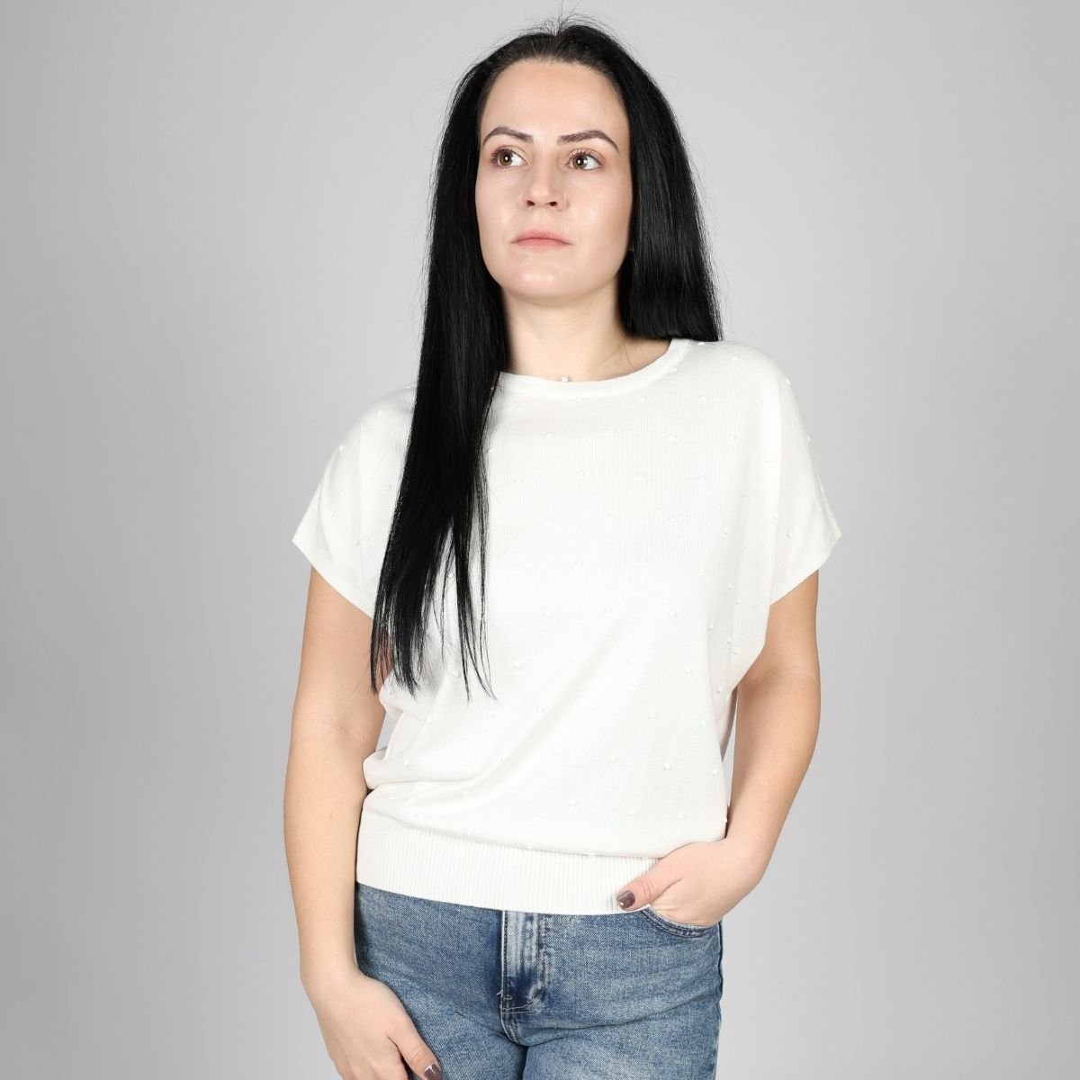 Дамска Плетена Тениска, Жълт & Бял Roberto Fashion Store T-shirt FELICKNI53 S Yellow