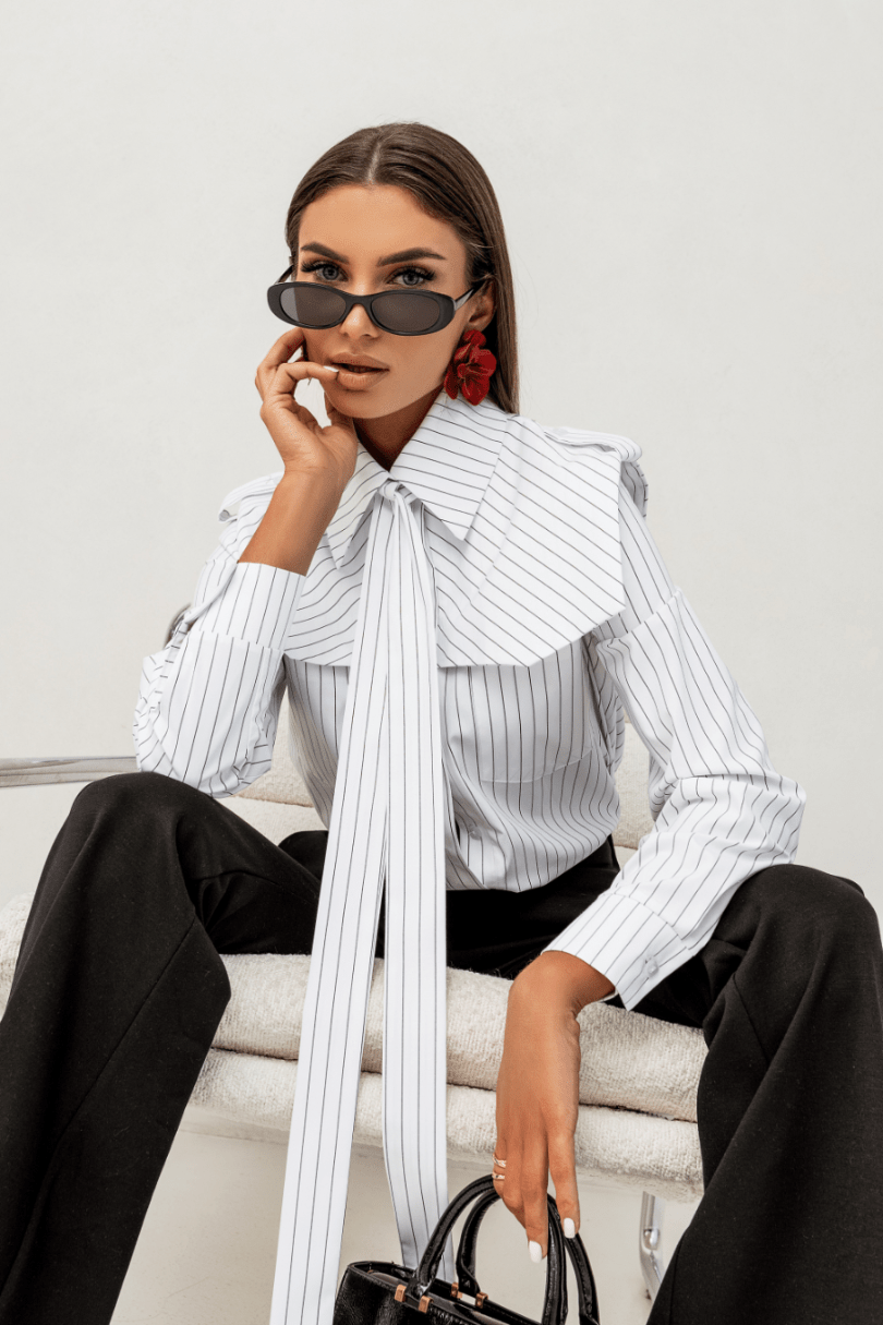 Дамска риза MILO – Екрю с фини райета LaBalancia Roberto Fashion Store Set 5907378518296 S