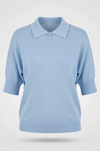Дамска светло синя плетена тениска с къс ръкав и сърце Roberto&Co Roberto Fashion Store Sweater FLC2307KNIBLSBLU-54/56 54/56