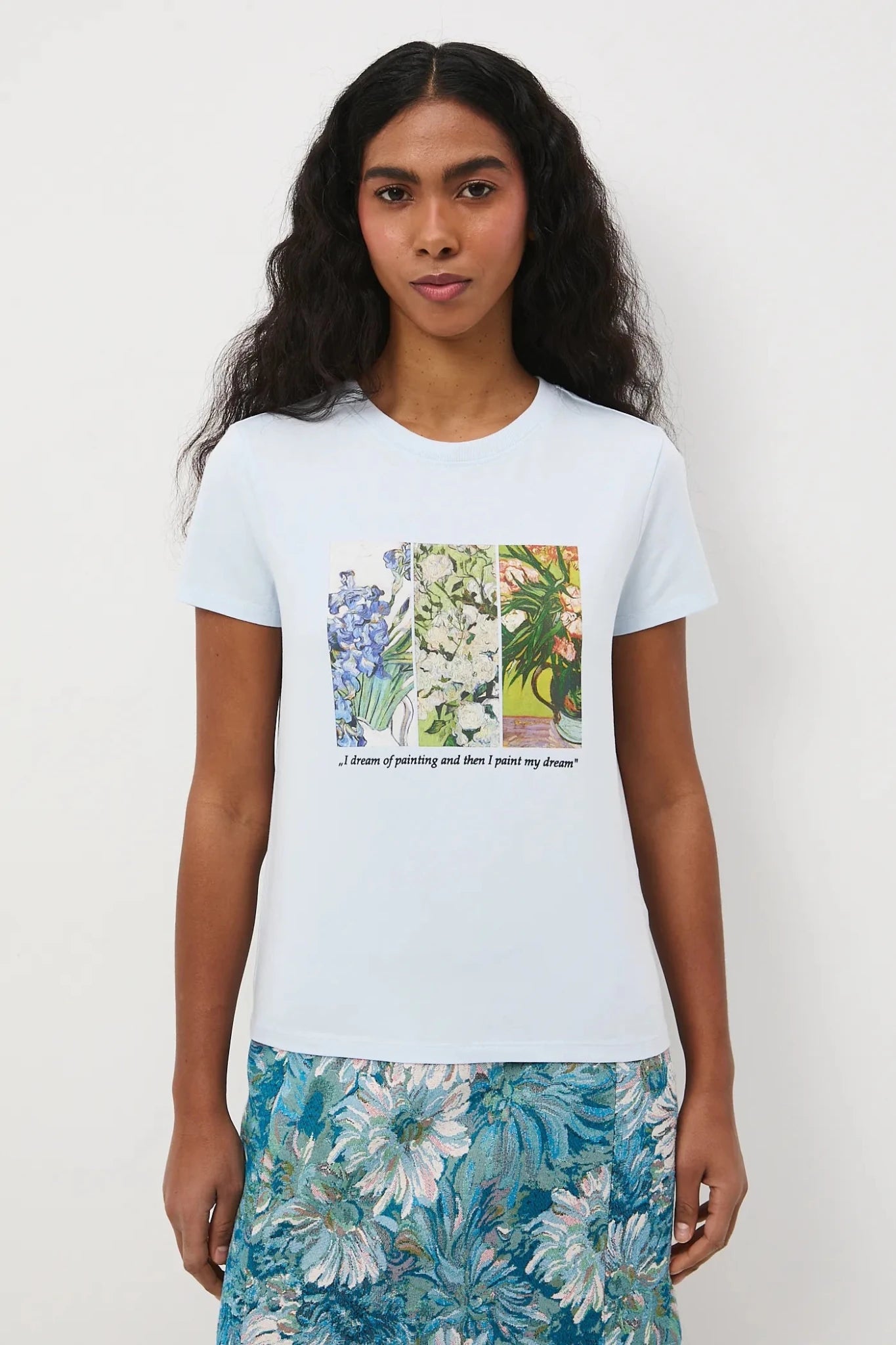 Дамска светло синя тениска с арт принт "Nature" Medicine Roberto Fashion Store T-shirt RS26TSD261-05X-L L