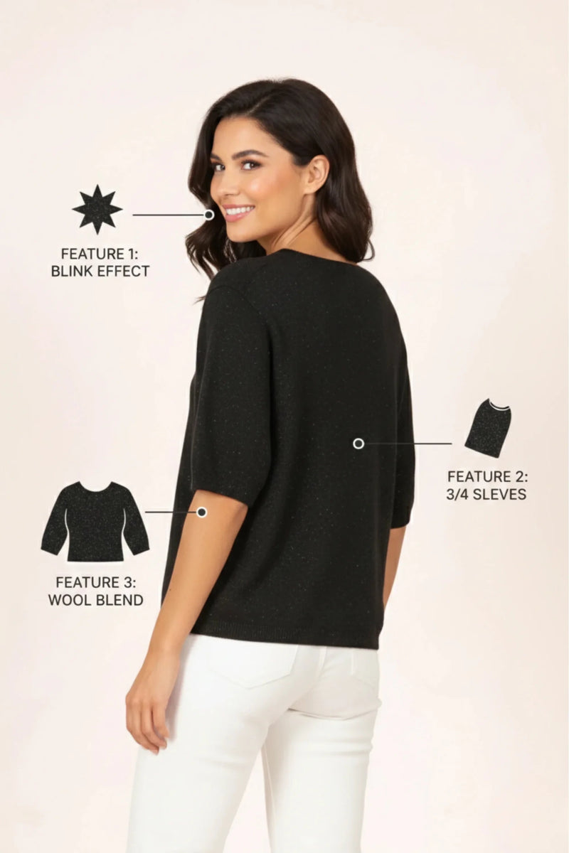 Дамски Блестящ Пуловер от вълна, Черен