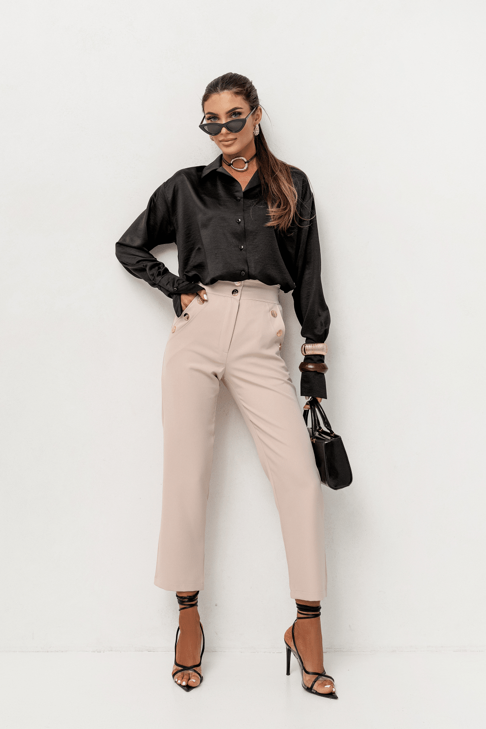 Дамски цигарен панталон KAY – Беж, вълнообразно прилепване S–L LaBalancia Roberto Fashion Store Set 5907378518579 S