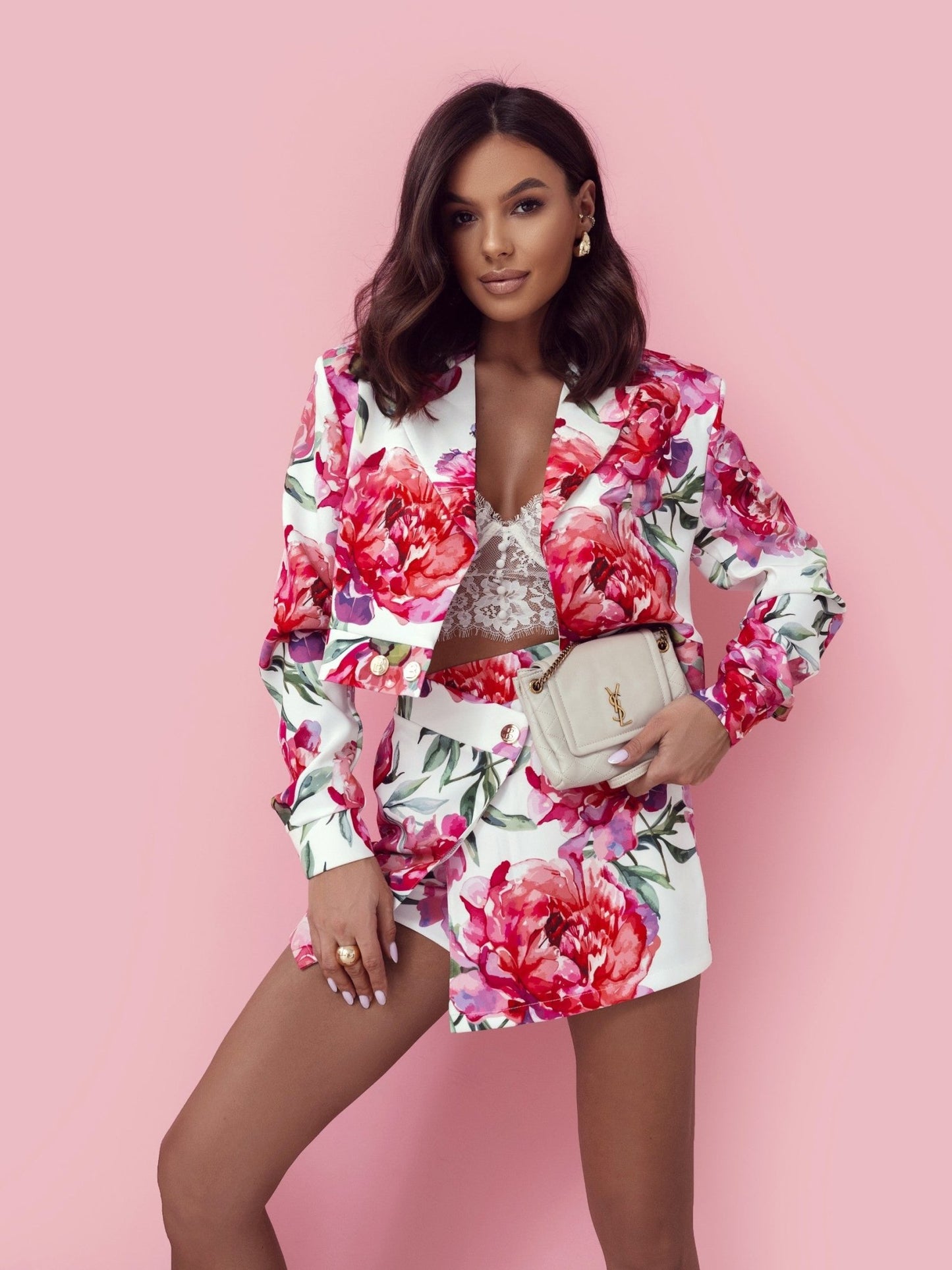 Дамски комплект CARRIE - елегантна яке и стилна пола в цветен десен LaBalancia Roberto Fashion Store Shirt 5907378509102 S