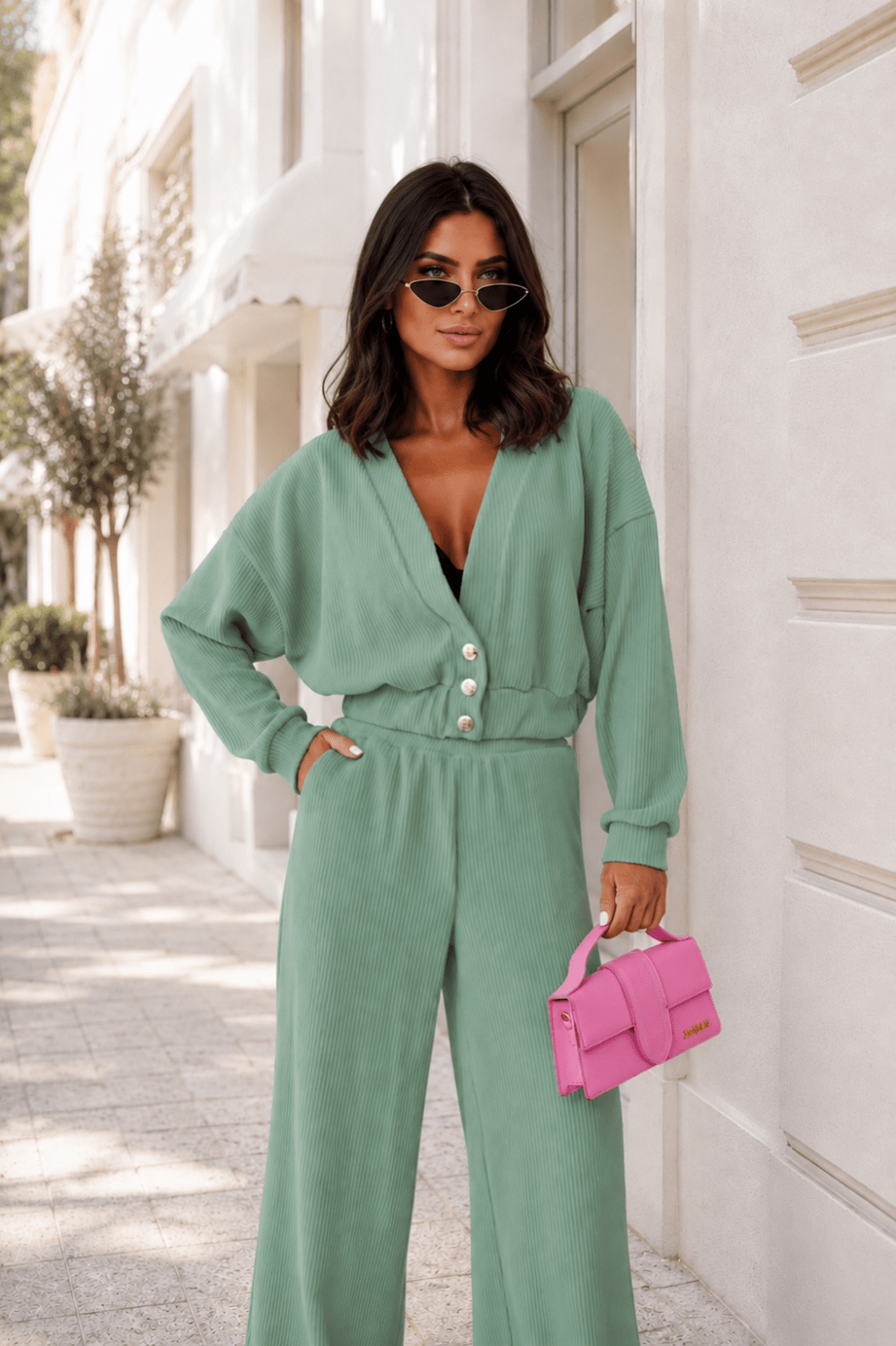 Дамски комплект MEGGI от рипсено кадифе – мента LaBalancia Roberto Fashion Store Set 5907378523023 XS/S