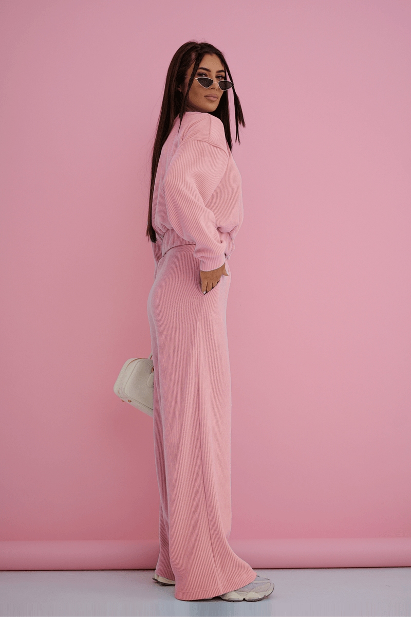 Дамски комплект MEGGI шнуровани панталони и риза - Розово