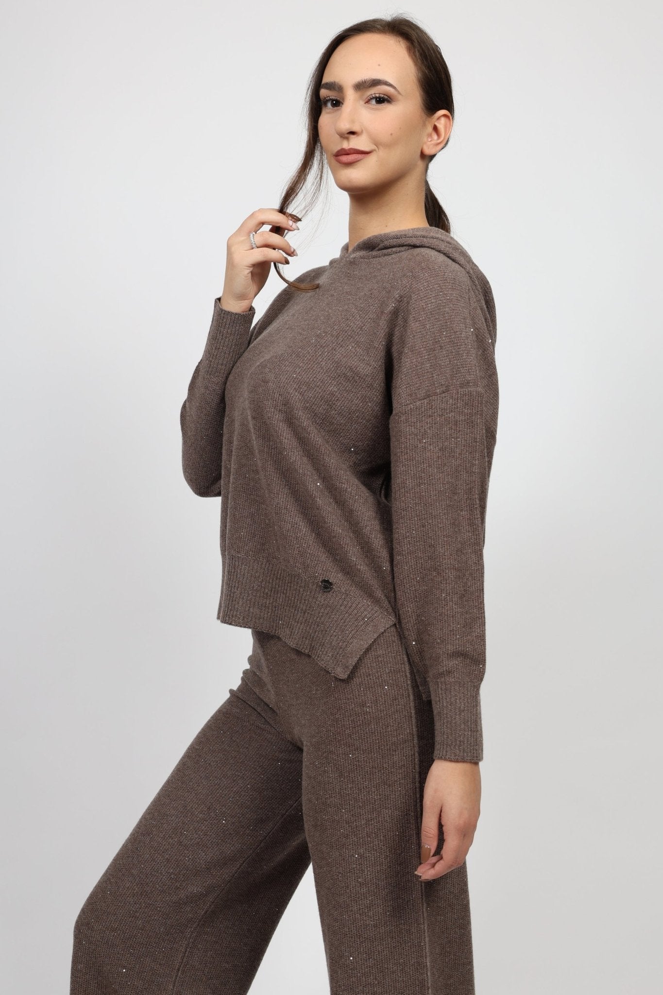 Дамски Комплект с Кашмир от 2 части, Кафяв Serianno Collection S Roberto Fashion Store Set SER1411SETBRWANGS S Кафяв