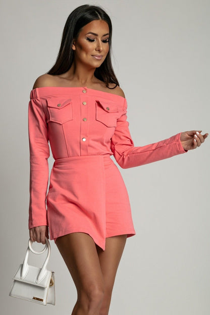 Дамски Комплект Сподници и Шорти с Хиспанка в Корал и Мултиколор LaBalancia Roberto Fashion Store Set 5907378500857 XS/S