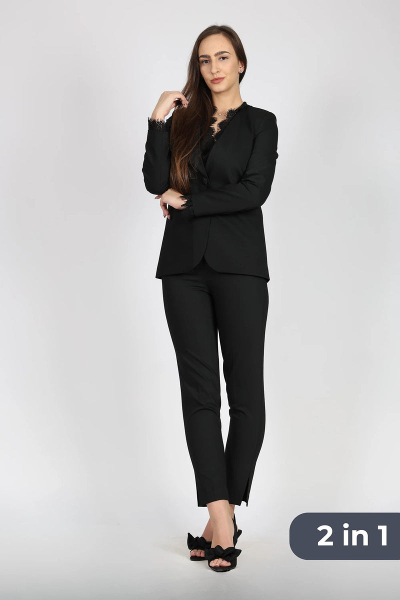 Women's 2-Piece Suit with Lace, Black