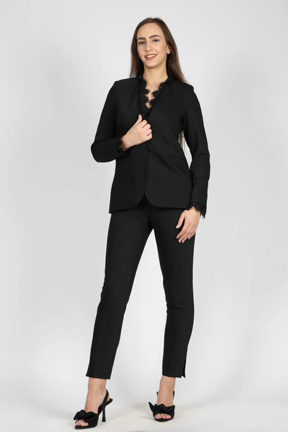 Дамски Костюм от 2 Части с дантела, Черен Roberto Fashion Store Roberto Fashion Store One piece MER0612SUIBLKBLZ36 36