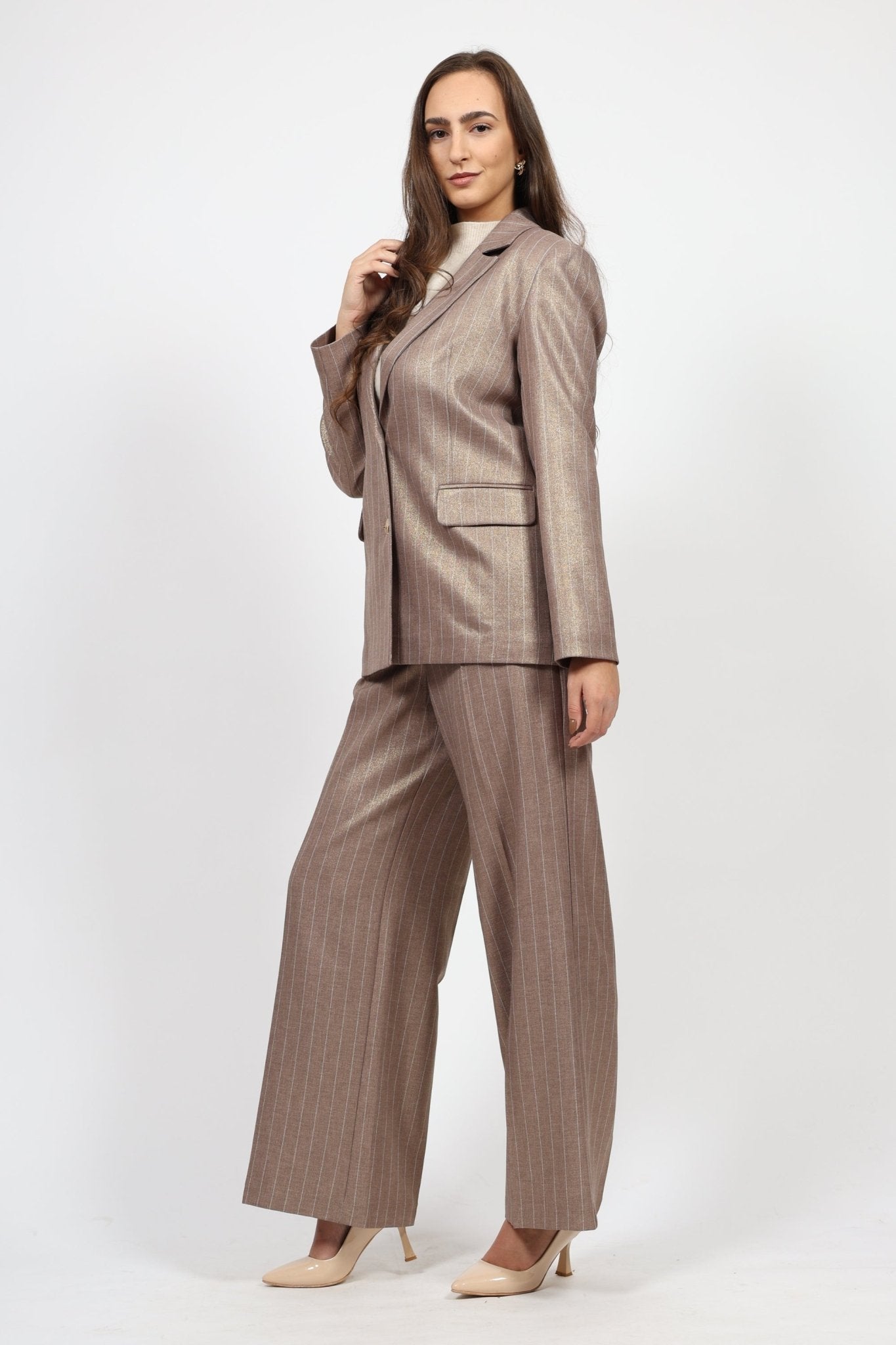 Дамски Костюм - Сако + Панталон с висока талия, Сив Roberto Fashion Roberto Fashion Store Set NLZ0311SUIGRYSRP36 36 Бежов