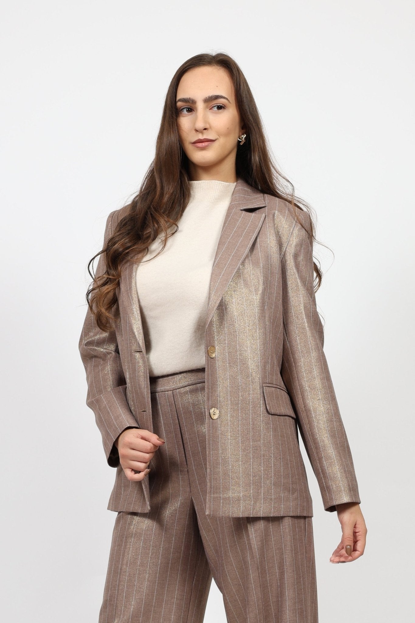 Дамски Костюм - Сако + Панталон с висока талия, Сив Roberto Fashion Roberto Fashion Store Set NLZ0311SUIGRYSRP36 36 Бежов