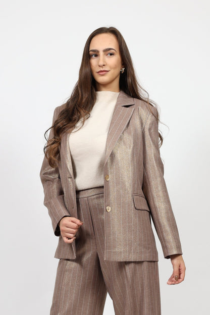 Дамски Костюм - Сако + Панталон с висока талия, Сив Roberto Fashion Roberto Fashion Store Set NLZ0311SUIGRYSRP36 36 Бежов