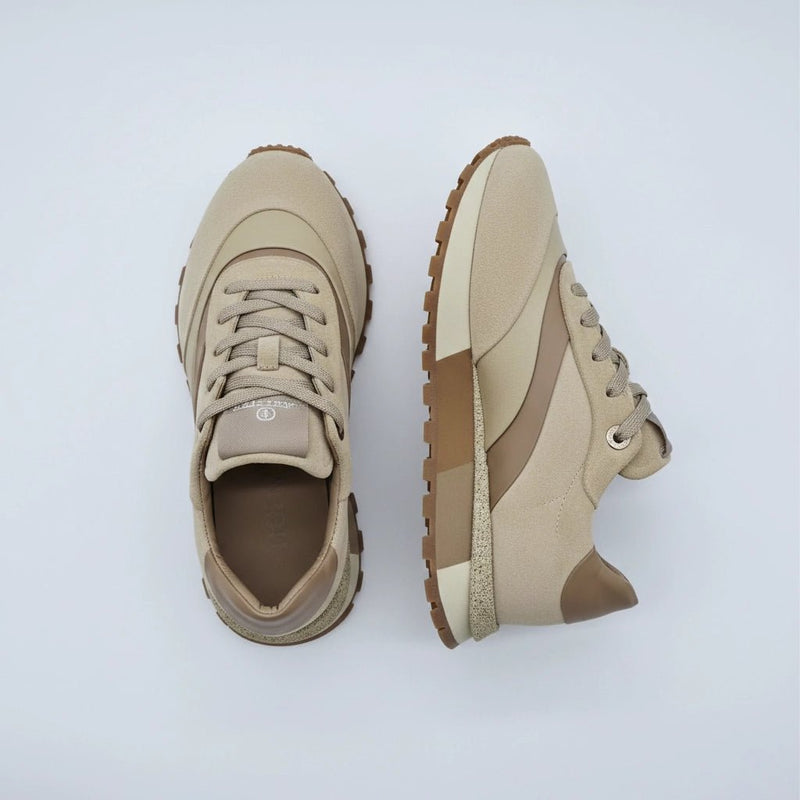Women's Leather Sports Sneakers, Beige