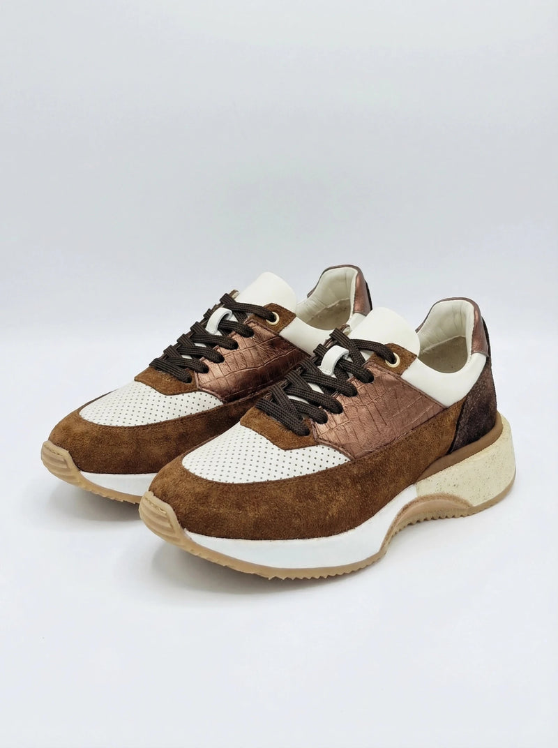 Women's Leather Sports Sneakers, Brown