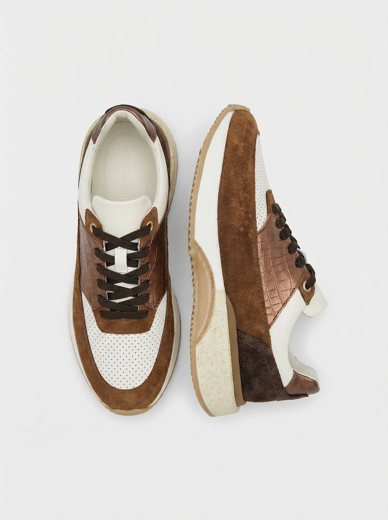 Women's Leather Sports Sneakers, Brown