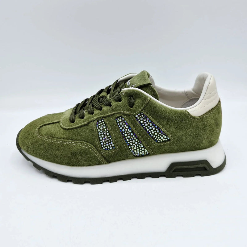 Women's Leather Sports Sneakers, Green 