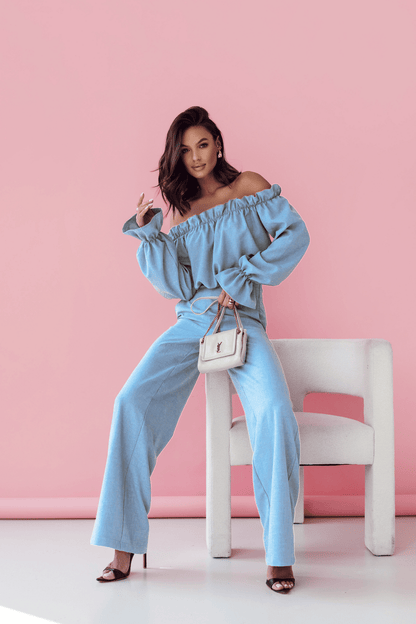 Дамски ленен комплект MIA - Комплект спално бельо, Бледосин (Błękit) LaBalancia Roberto Fashion Store Set 5907378522033 M/L