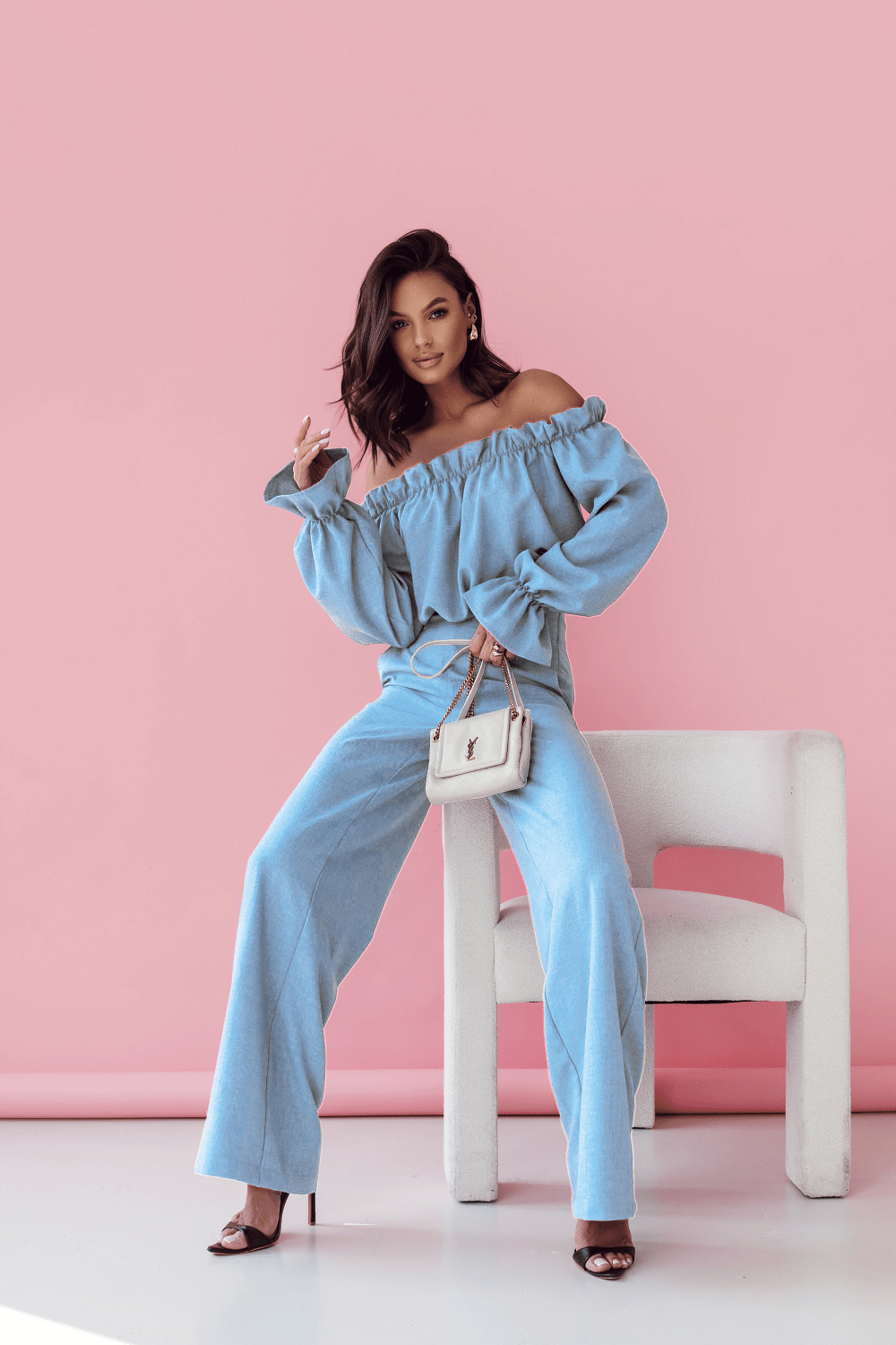 Дамски ленен комплект MIA - Комплект спално бельо, Бледосин (Błękit) LaBalancia Roberto Fashion Store Set 5907378522026 XS/S