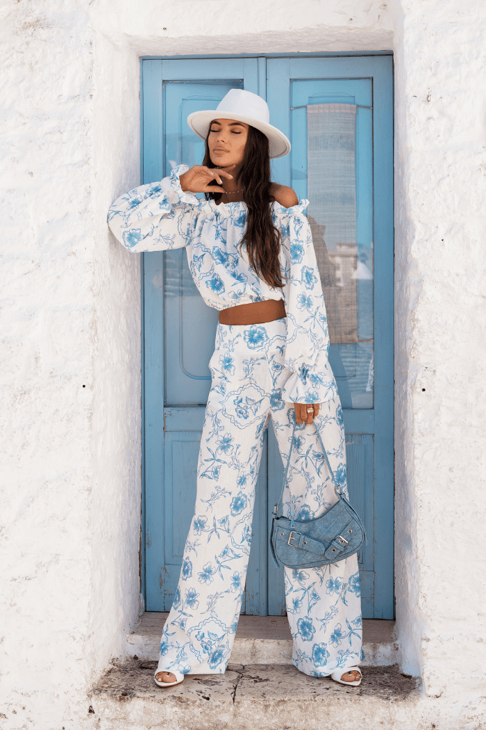 Дамски ленен комплект - MIA, Пижама/Нощница, Floria Blue LaBalancia Roberto Fashion Store Set 5907378522064 XS/S