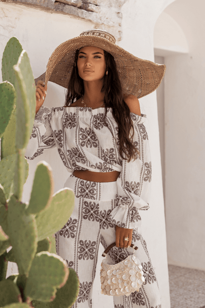 Дамски ленен комплект - Ricamo, кафяво (MIA) LaBalancia Roberto Fashion Store Set 5907378522101 XS/S