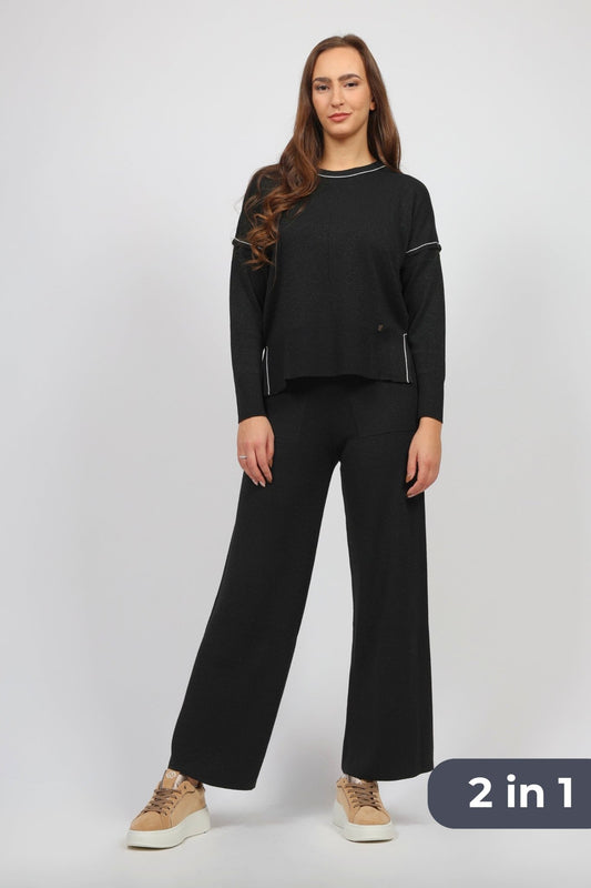 Дамски Плетен Комплект от 2 части, Черен Serianno Collection S Roberto Fashion Store Set SER1711SETBLKBLGS S Черен