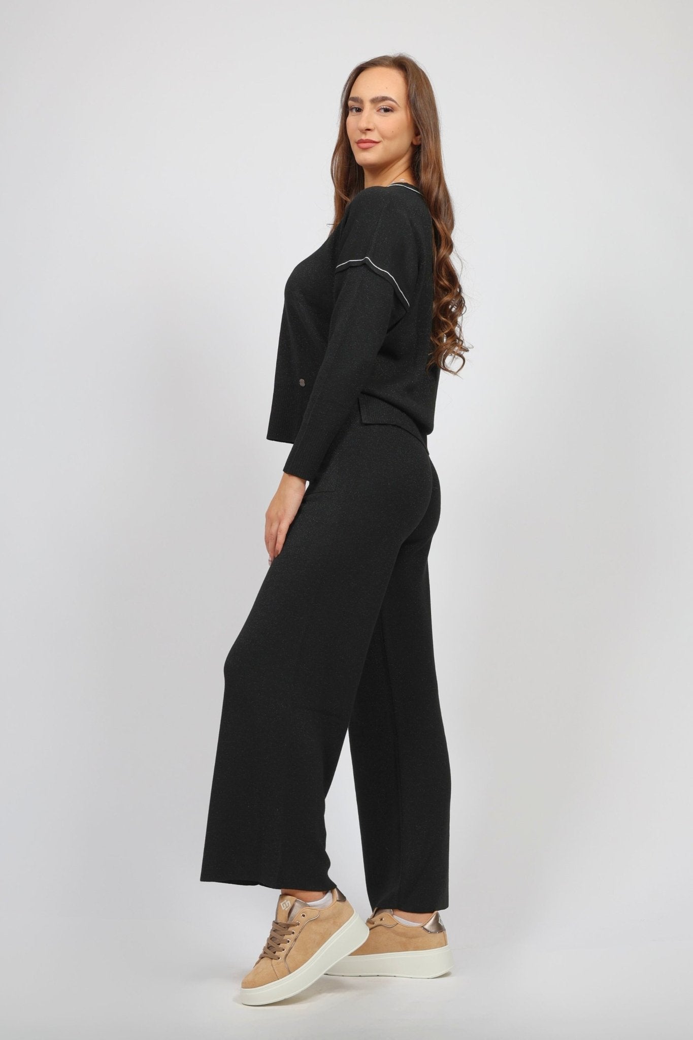 Дамски Плетен Комплект от 2 части, Черен Serianno Collection S Roberto Fashion Store Set SER1711SETBLKBLGS S Черен