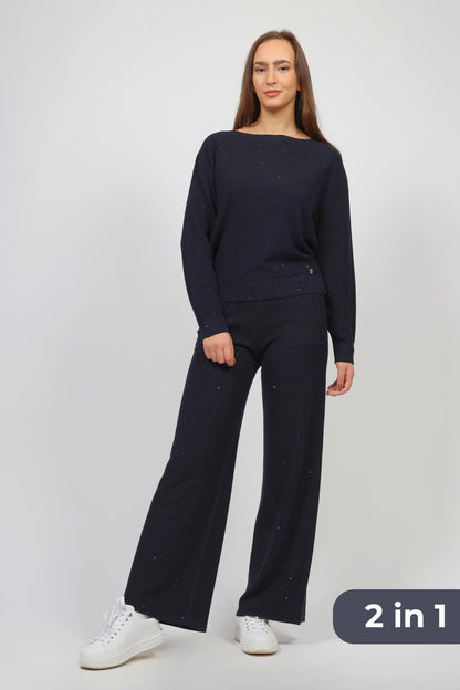 Дамски Плетен Комплект от 2 части, Тъмносин Serianno Collection S Roberto Fashion Store Set SER1611SETNAVBLGM M