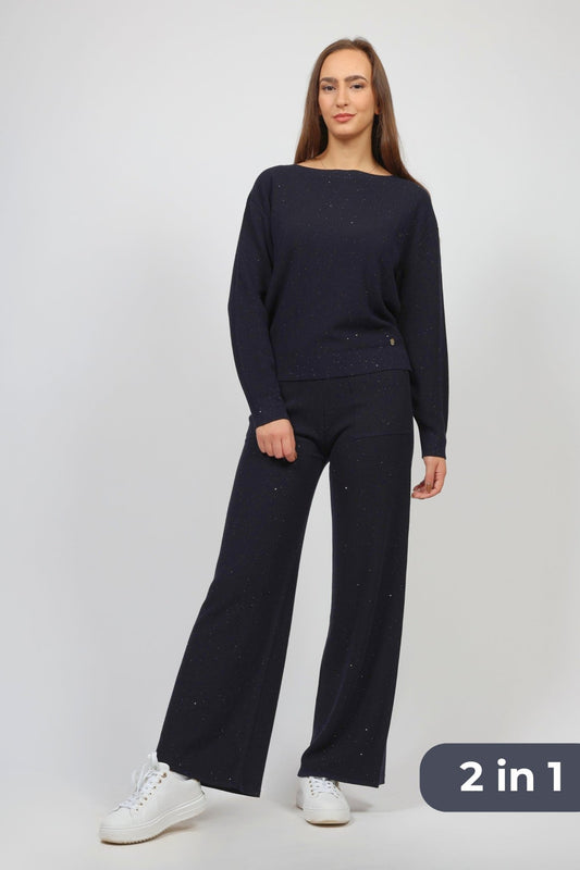 Дамски Плетен Комплект от 2 части, Тъмносин Serianno Collection S Roberto Fashion Store Set SER1611SETNAVBLGM M