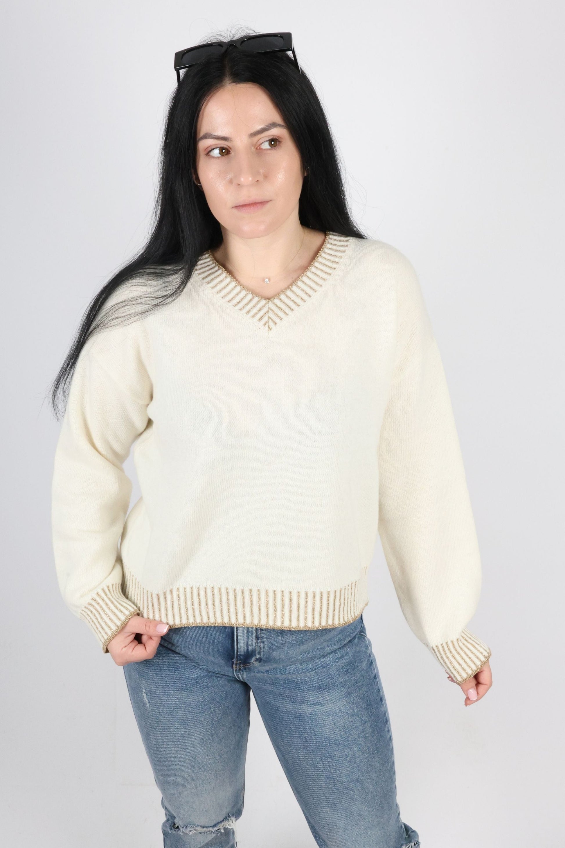 Дамски Пуловер, Бежов & Бял Roberto Fashion Store Sweater WOWBSTU91 TU White