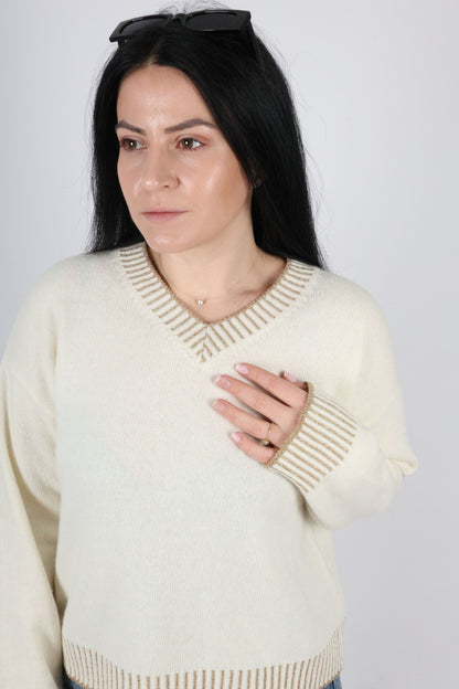 Дамски Пуловер, Бежов & Бял Roberto Fashion Store Sweater WOWBSTU91 TU White