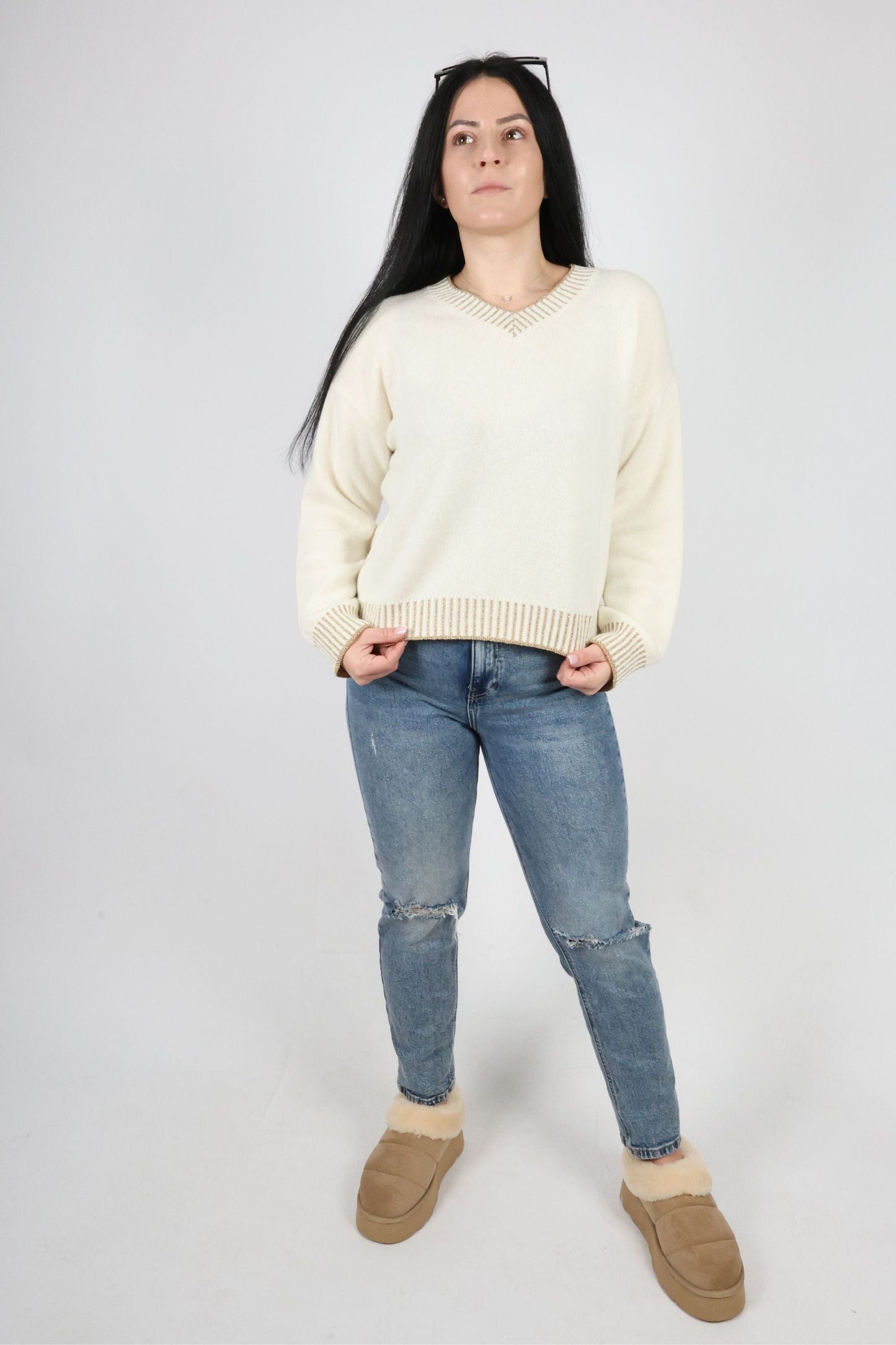 Дамски Пуловер, Бежов & Бял Roberto Fashion Store Sweater WOWBSTU91 TU White