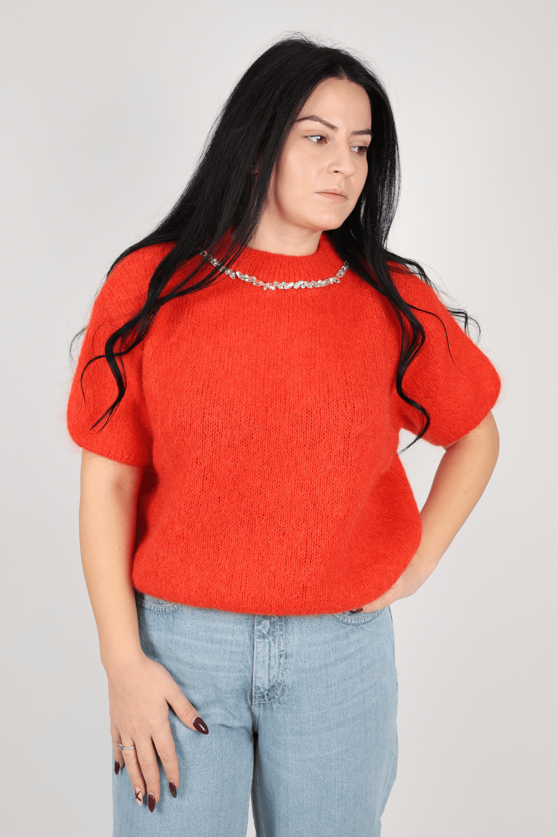 Дамски Пуловер, Бежов, Кафяв, Корал & Лилав Roberto Fashion Store Sweater Y6Z7A833 TU Red