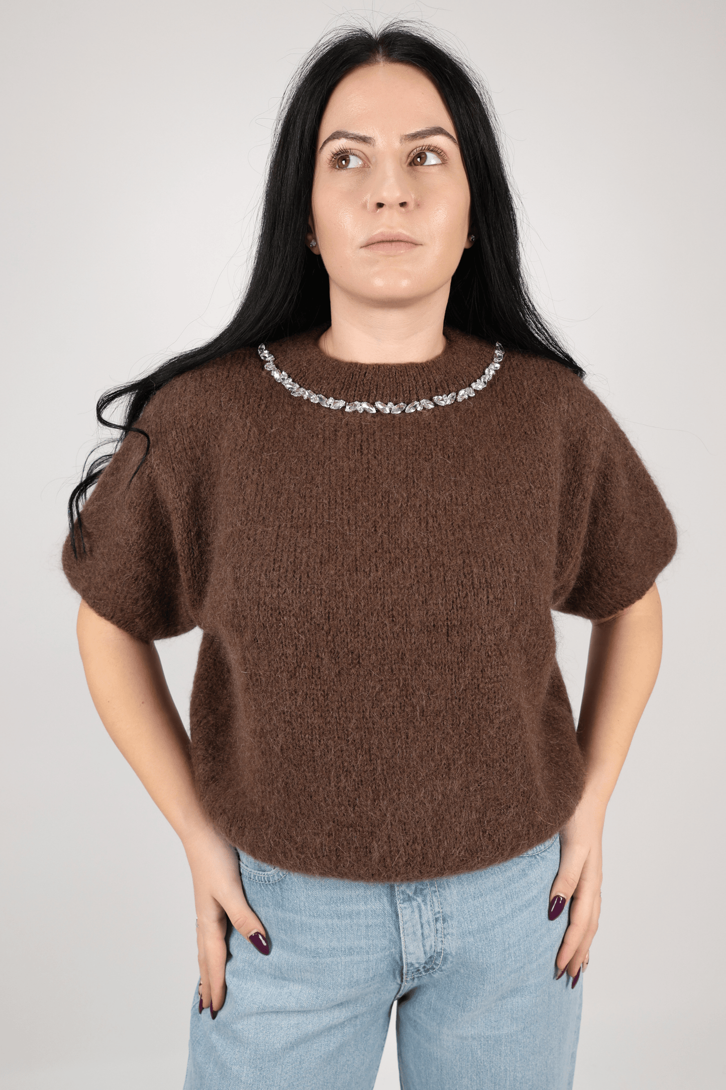 Дамски Пуловер, Бежов, Кафяв, Корал & Лилав Roberto Fashion Store Sweater Y6Z7A832 TU Brown