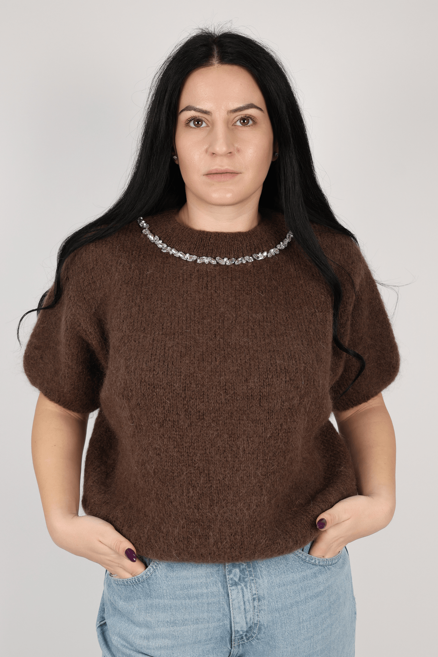 Дамски Пуловер, Бежов, Кафяв, Корал & Лилав Roberto Fashion Store Sweater Y6Z7A832 TU Brown