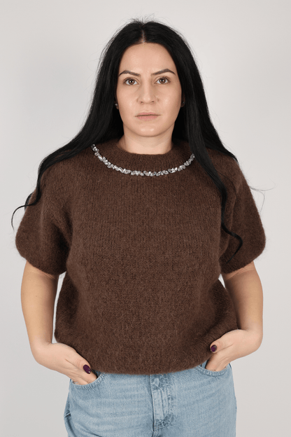 Дамски Пуловер, Бежов, Кафяв, Корал & Лилав Roberto Fashion Store Sweater Y6Z7A832 TU Brown