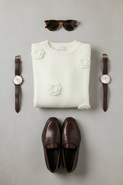 Дамски Пуловер на цветя, Бежов Roberto Fashion Roberto Fashion Store Sweater JNJ0202SWEWHIFLOTU TU